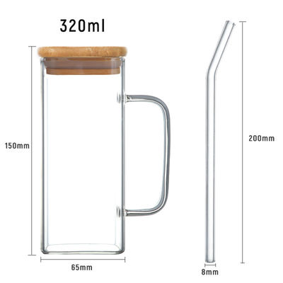 Garrafa de água potável de vidro de 350 ml personalizada com tampa de grãos de madeira e forma quadrada