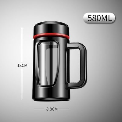 Copo de vidro de alta borosilicato de grande capacidade para caminhadas ao ar livre com alça e tampa