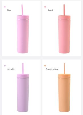 Copo de bebida de parede dupla de 16 oz com tampa e palha
