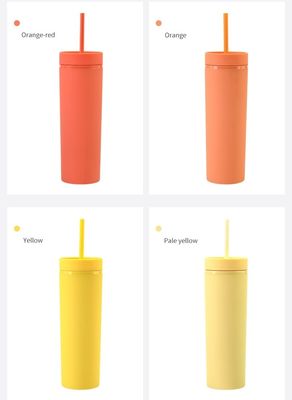 Copo de bebida de parede dupla de 16 oz com tampa e palha