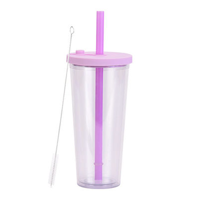 Venda Copo de Plástico Reutilizável Com Palha Logotipo Personalizado Multicolor 24oz Dupla Parede Tumblers