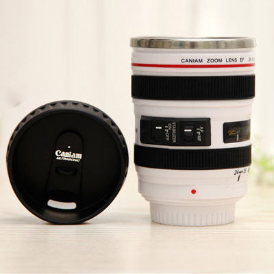 Creativo de parede dupla de aço inoxidável 400ml Lente de câmera Forma caneca de café garrafa de viagem