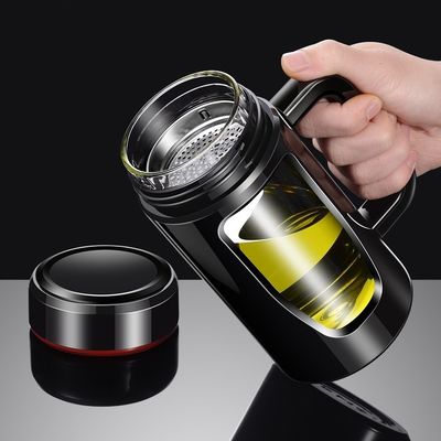 Garrafa de água de design clássico com isolamento de camada dupla e alça de vidro antiderrapante