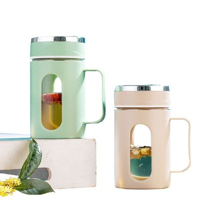 Taça de chá de café com aroma de escritório 500ml de vidro com tampa e alça de cor personalizada
