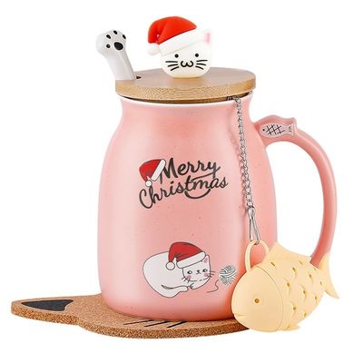 Matierial Cerâmica 380ml Cute Cerâmica Copo de Café com desenho 3D gato e tampa de bambu
