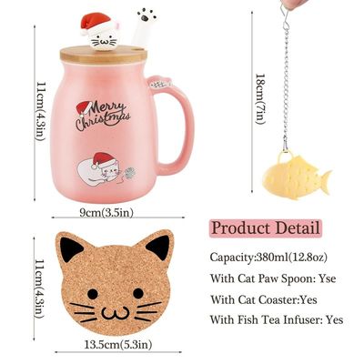 Matierial Cerâmica 380ml Cute Cerâmica Copo de Café com desenho 3D gato e tampa de bambu