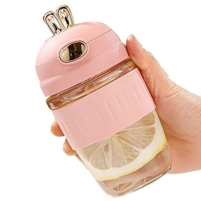 Popular Coelho Estilo Portátil Reutilizável Copo de Água de Vidro Com Palha caneca de café Adequado