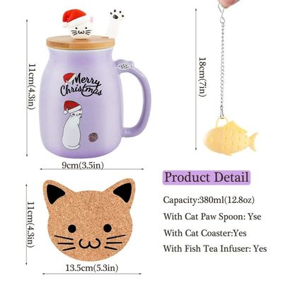380ml Cute Purple Ceramic Coffee Cup Porcelana Muga de Natal Muga de Chá Muga de Leite Com Capa Lovely Kitty