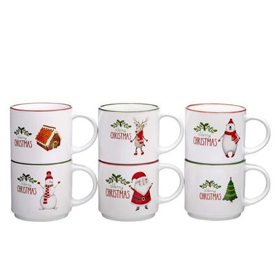 14oz Cerâmica Taça de Café Leite Porcelana Taça de Café Branco de Natal com Design Bonito