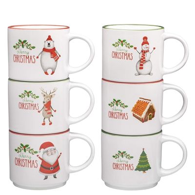 14oz Cerâmica Taça de Café Leite Porcelana Taça de Café Branco de Natal com Design Bonito