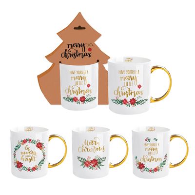 14oz Cerâmica Taça de Café Leite Porcelana Taça de Café Branco de Natal com Design Bonito