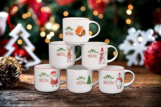 14oz Cerâmica Taça de Café Leite Porcelana Taça de Café Branco de Natal com Design Bonito