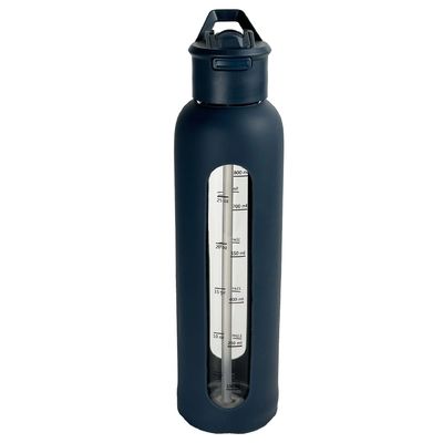 Garrafa de água de vidro motivacional com manga de silicone e lembrete de marcação de tempo portátil