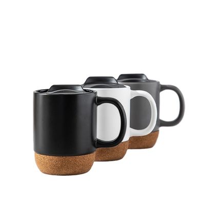 450ML Custom Logo Matte Black White Cork Base Cerâmica Taça de Viagem de Café Com tampa de PP