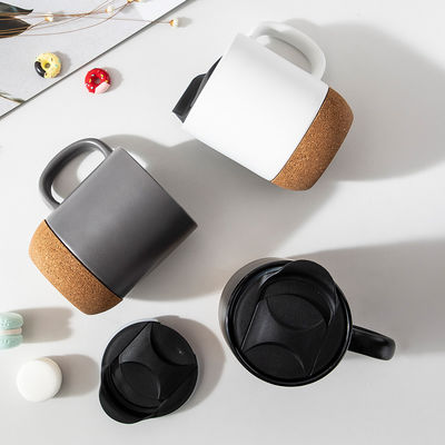 450ML Custom Logo Matte Black White Cork Base Cerâmica Taça de Viagem de Café Com tampa de PP
