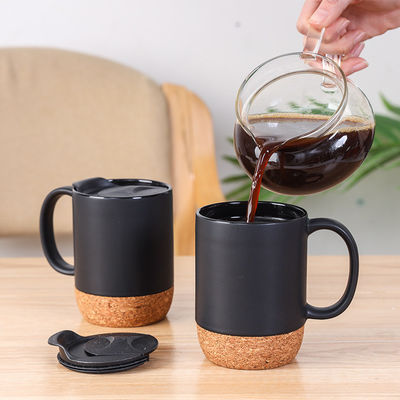 14 OZ Cork Base Stoneware Matte Custom Design Cerâmica Taça de Café com tampa PP e durável