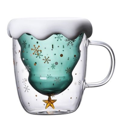 Copo de água de vidro de borosilicato de parede dupla com alça e tampa