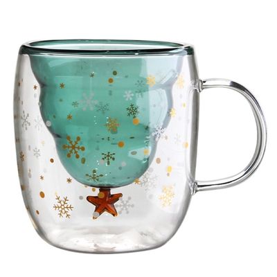Presente de Natal personalizado 200ml Copo de Café de vidro de parede dupla com desenho de árvore de Natal