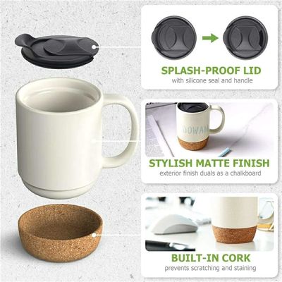 Logotipo personalizado 15oz Sublimação porcelana caneca de café Copo cerâmico com tampa e fundo de madeira