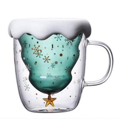 Resistente a altas temperaturas 200 ml de desejos de Natal, caneca de vidro duplo para presente de Natal.