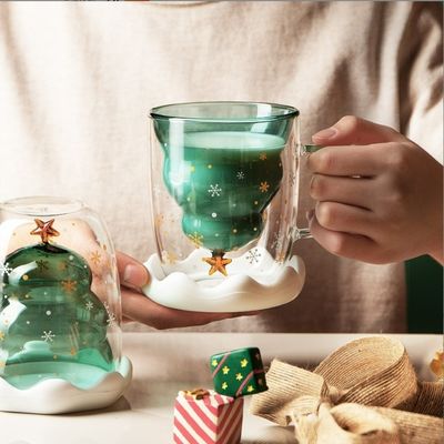 Resistente a altas temperaturas 200 ml de desejos de Natal, caneca de vidro duplo para presente de Natal.