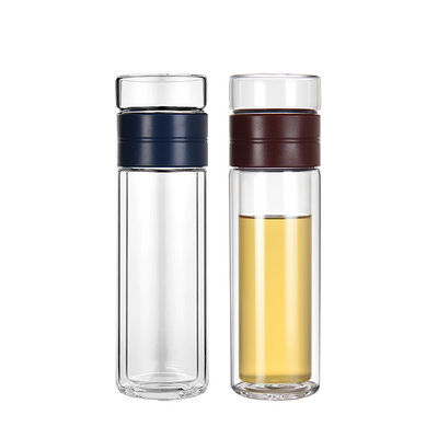 Garrafa de água de vidro com filtro de chá e isolamento de parede dupla para bebidas quentes