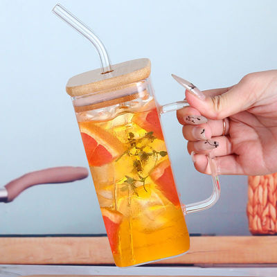 350ml Quadrado cerveja soda lata de café em forma de vidro Pint Tumbler com tampa de bambu