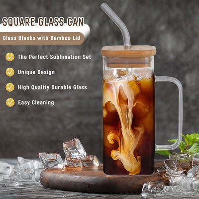 Festa Ocasião 350ML Custom Clear Square Glass Cold Beer Mug com tampa de bambu e palha