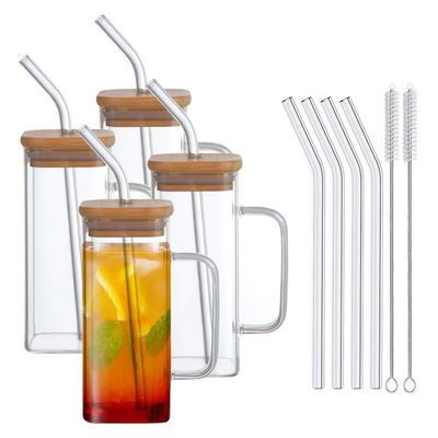 Copo de vidro quadrado com tampa superior Venda Taça de chá de café gelado Gelas de bebida