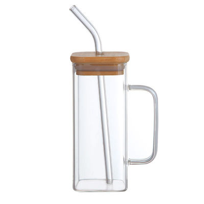 Copo de vidro quadrado com tampa superior Venda Taça de chá de café gelado Gelas de bebida