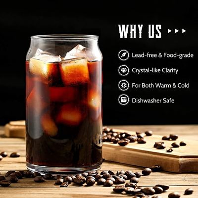 Taça de vidro de 16 oz com tampa de bambu para sorvete bolha de chá café soda cerveja pode formar