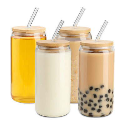 16oz caneca de café gelado bolha de chá lata de cerveja bebida de vinho copo de vidro com palha de vidro