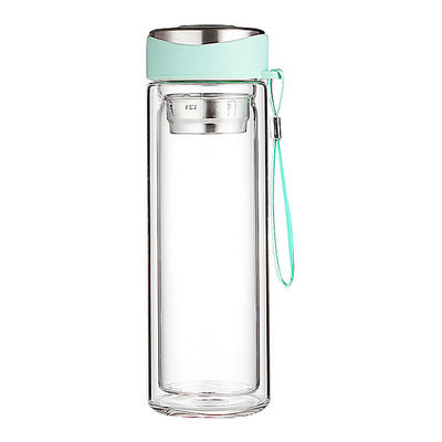 Garrafa de água de borosilicato de vidro ecológica com infusor de chá livre de BPA e à prova de vazamento