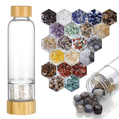 Garrafa de água de vidro de pedra de cristal reutilizável com design elegante para meninas 500ml portátil