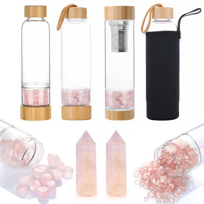 Garrafa de água de vidro de pedra de cristal reutilizável com design elegante para meninas 500ml portátil