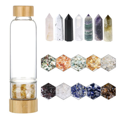 Garrafa de água de vidro de pedra de cristal reutilizável com design elegante para meninas 500ml portátil