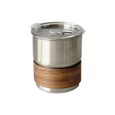 304 aço inoxidável de parede única Copo de café de manga de madeira com tampa para viagens e festas