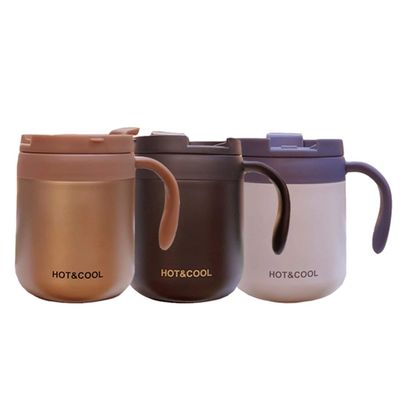 Copo de escritório de aço inoxidável 304 com alça e tampa Logotipo personalizado de bebida de café Taça de isolamento de vácuo