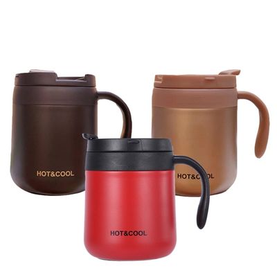 Copo de escritório de aço inoxidável 304 com alça e tampa Logotipo personalizado de bebida de café Taça de isolamento de vácuo