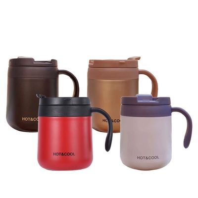 Copo de escritório de aço inoxidável 304 com alça e tampa Logotipo personalizado de bebida de café Taça de isolamento de vácuo