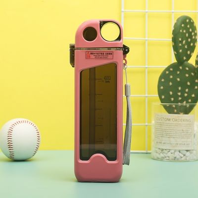 Garrafa de água de plástico livre de BPA de 350 ml quadrada com alça e carimbo de horário