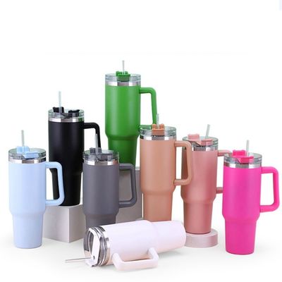 OEM 40 OZ Tumbler com alça de aço inoxidável 18/8 vácuo viagem caneca de café e palha
