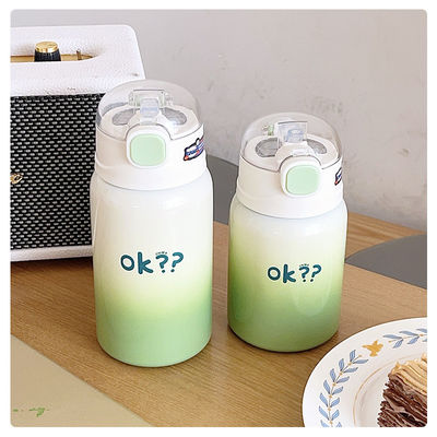 BPA Free Kids Flask Cute Design 350ml/450ml Bottle de água de aço inoxidável com tampa de palha