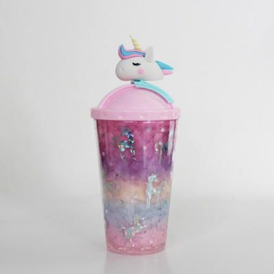 430 ml de capacidade garrafa de água de moda para o exterior linda forma de unicórnio à prova de vazamento com tampa