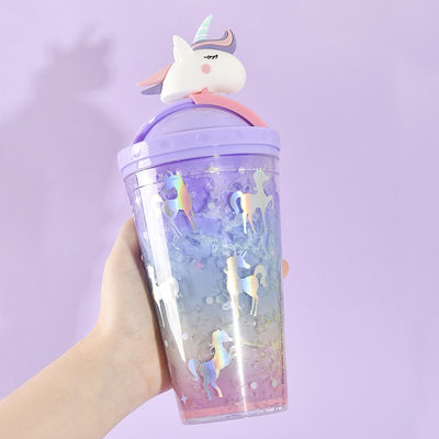 430 ml de capacidade garrafa de água de moda para o exterior linda forma de unicórnio à prova de vazamento com tampa
