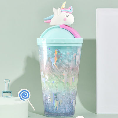 430 ml de capacidade garrafa de água de moda para o exterior linda forma de unicórnio à prova de vazamento com tampa