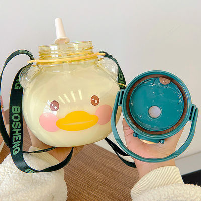 Cor personalizada 1L Garrafa de água de grande capacidade Copo de bebida de urso transparente com palha