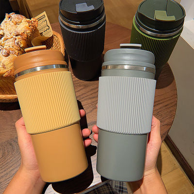 Copo de café isolado de aço inoxidável de parede dupla com tampa portátil à prova de vazamento