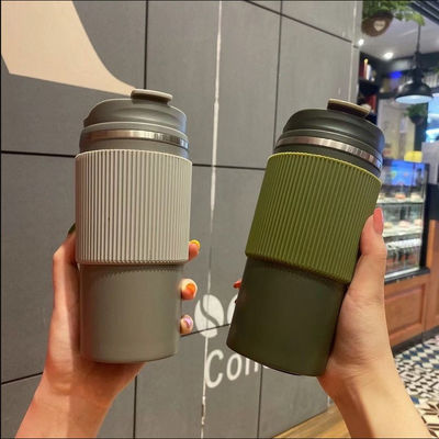 Copo de café isolado de aço inoxidável de parede dupla com tampa portátil à prova de vazamento