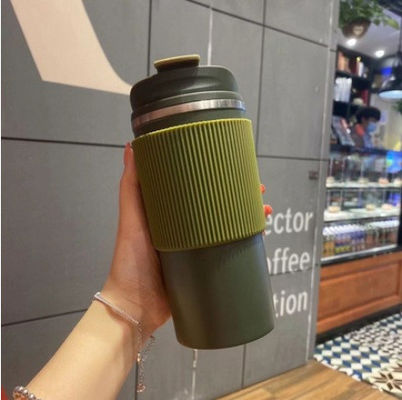 Copo de café isolado de aço inoxidável de parede dupla com tampa portátil à prova de vazamento